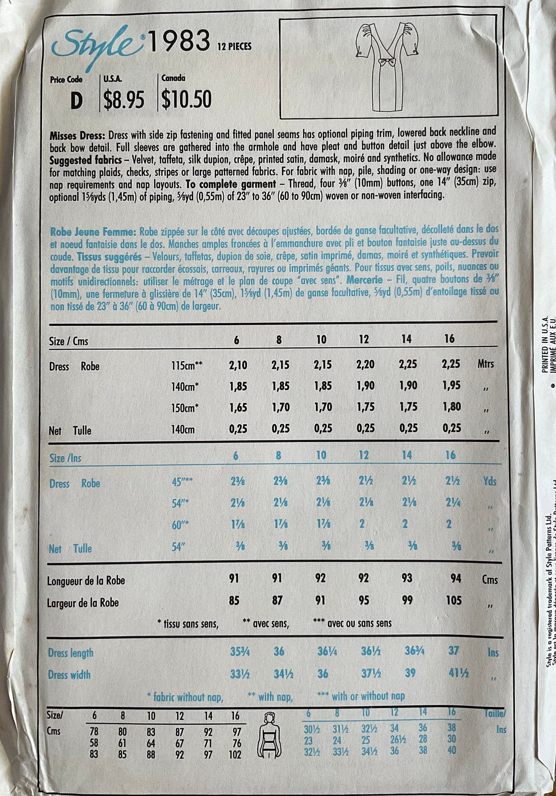 Style 1983 Sewing Pattern (Vintage) UNCUT