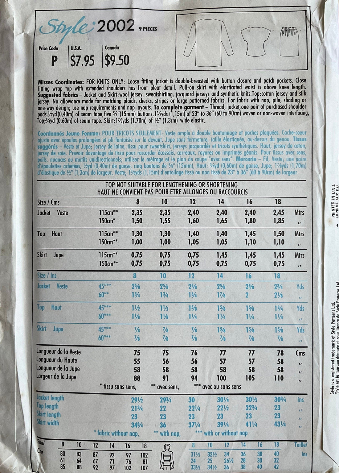 Style 2002 Sewing Pattern (Vintage) UNCUT