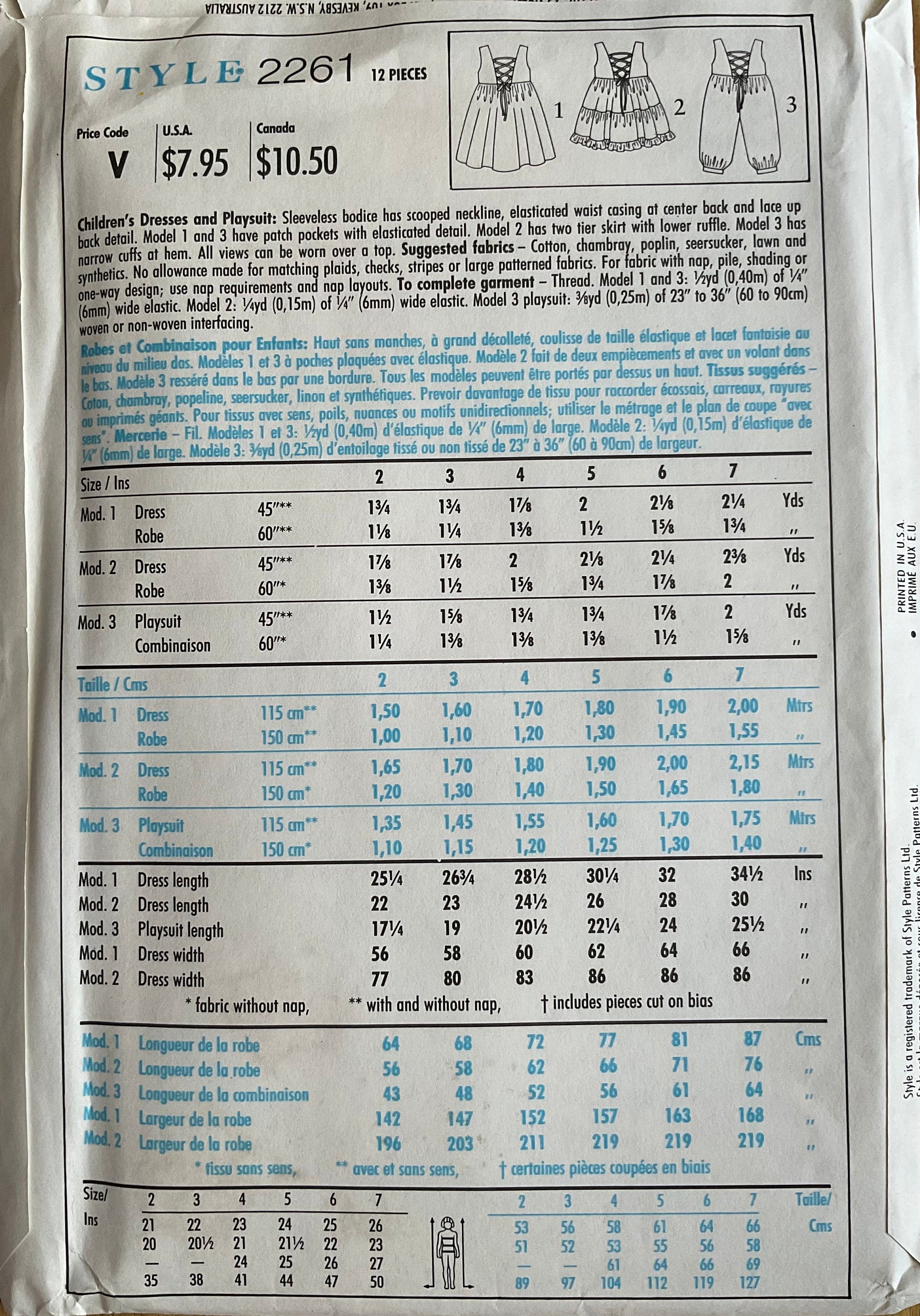 Style 2261 Sewing Pattern (Vintage) UNCUT