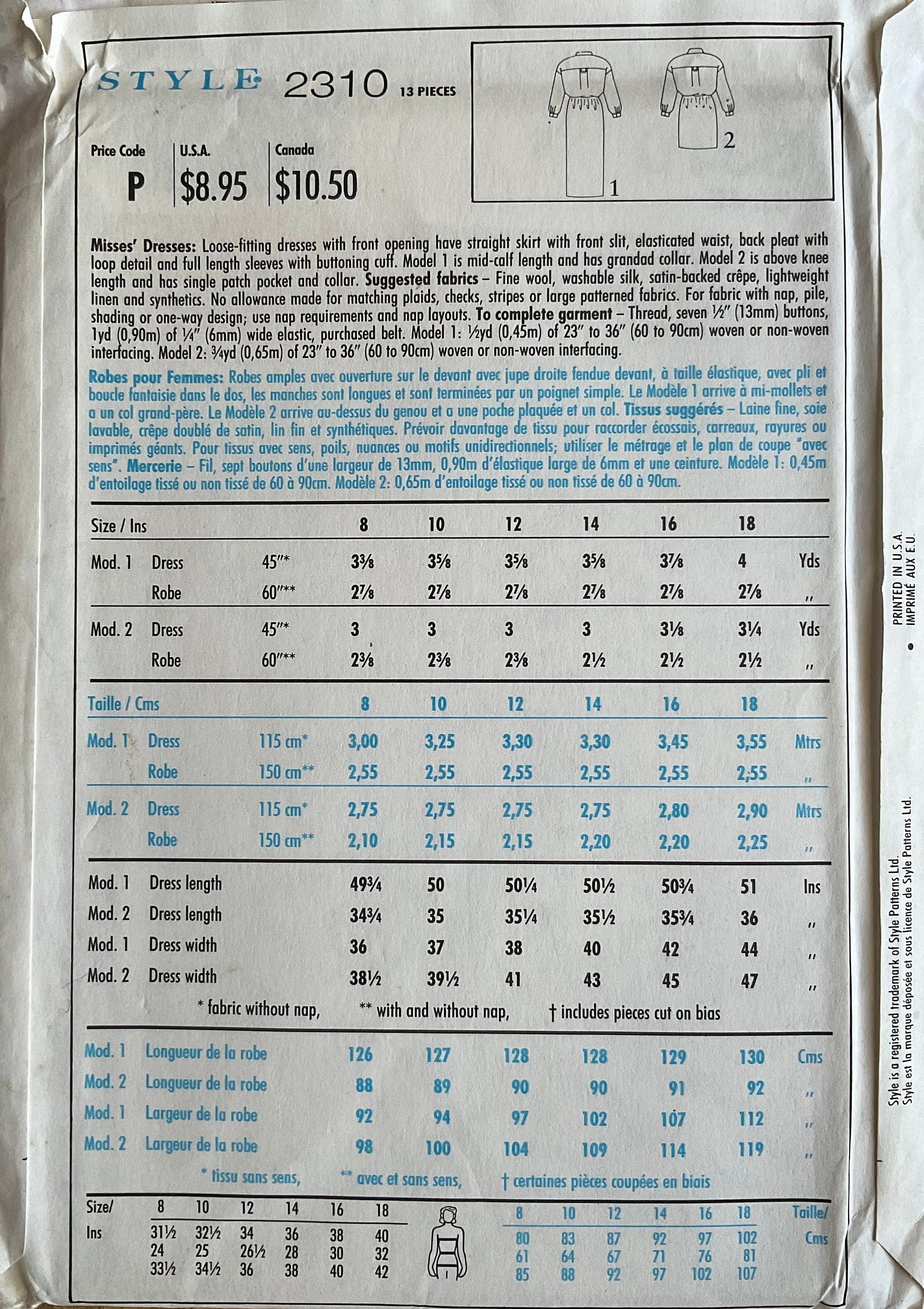 Style 2310 Sewing Pattern (Vintage) UNCUT