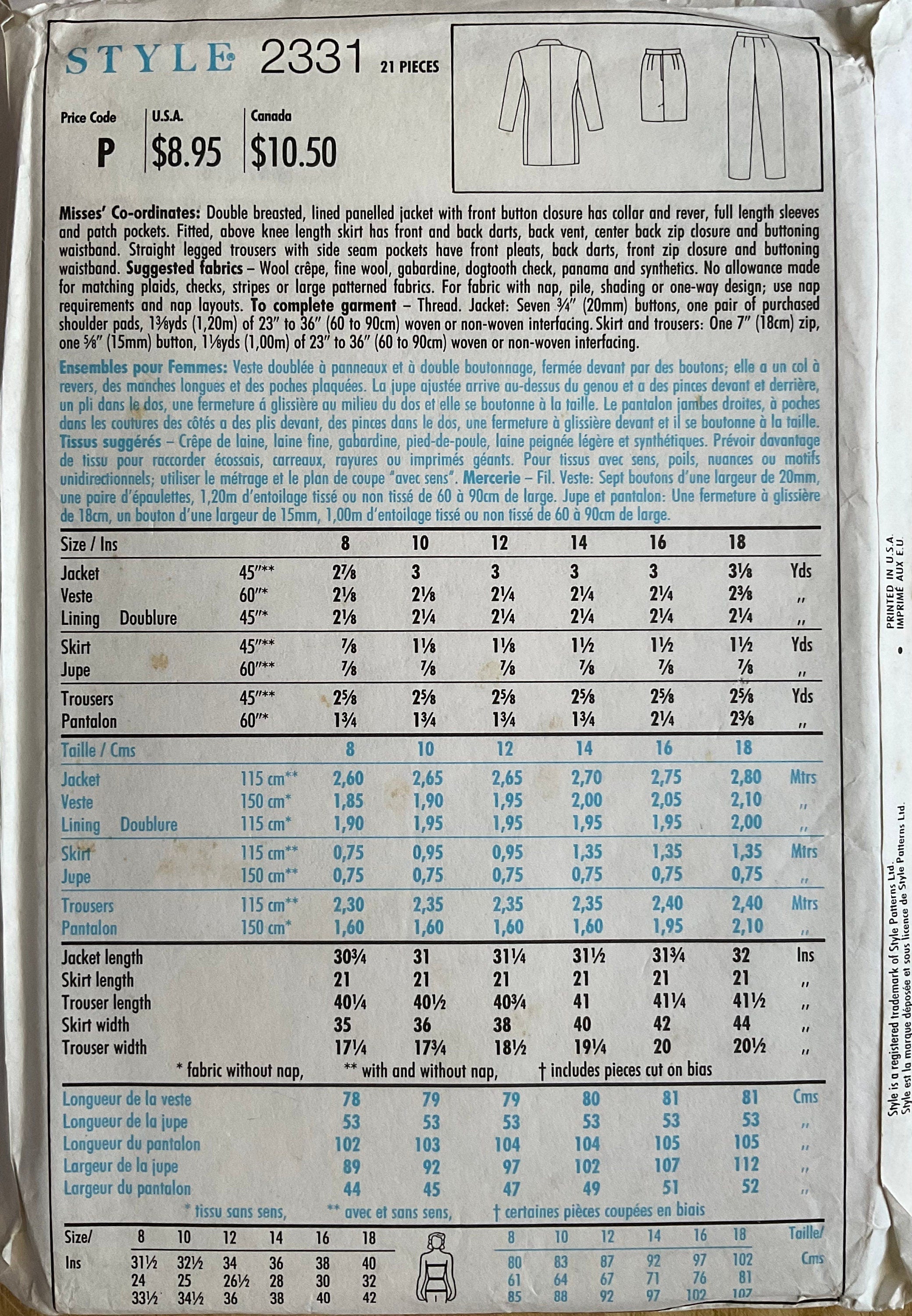 Style 2331 Sewing Pattern (Vintage) UNCUT