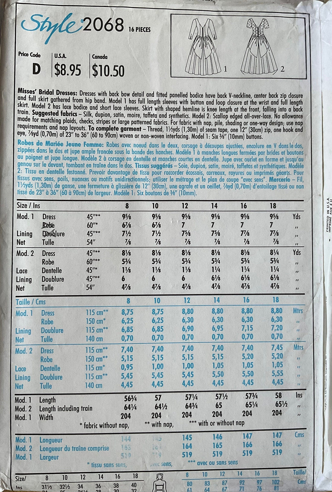 Style 2068 Sewing Pattern (Vintage) CUT