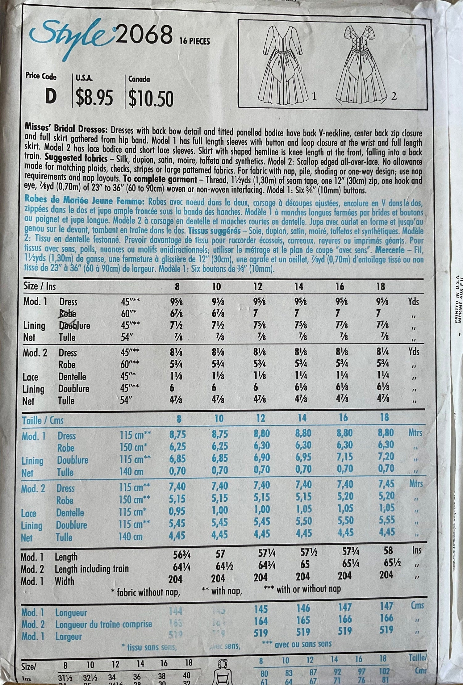 Style 2068 Sewing Pattern (Vintage) CUT