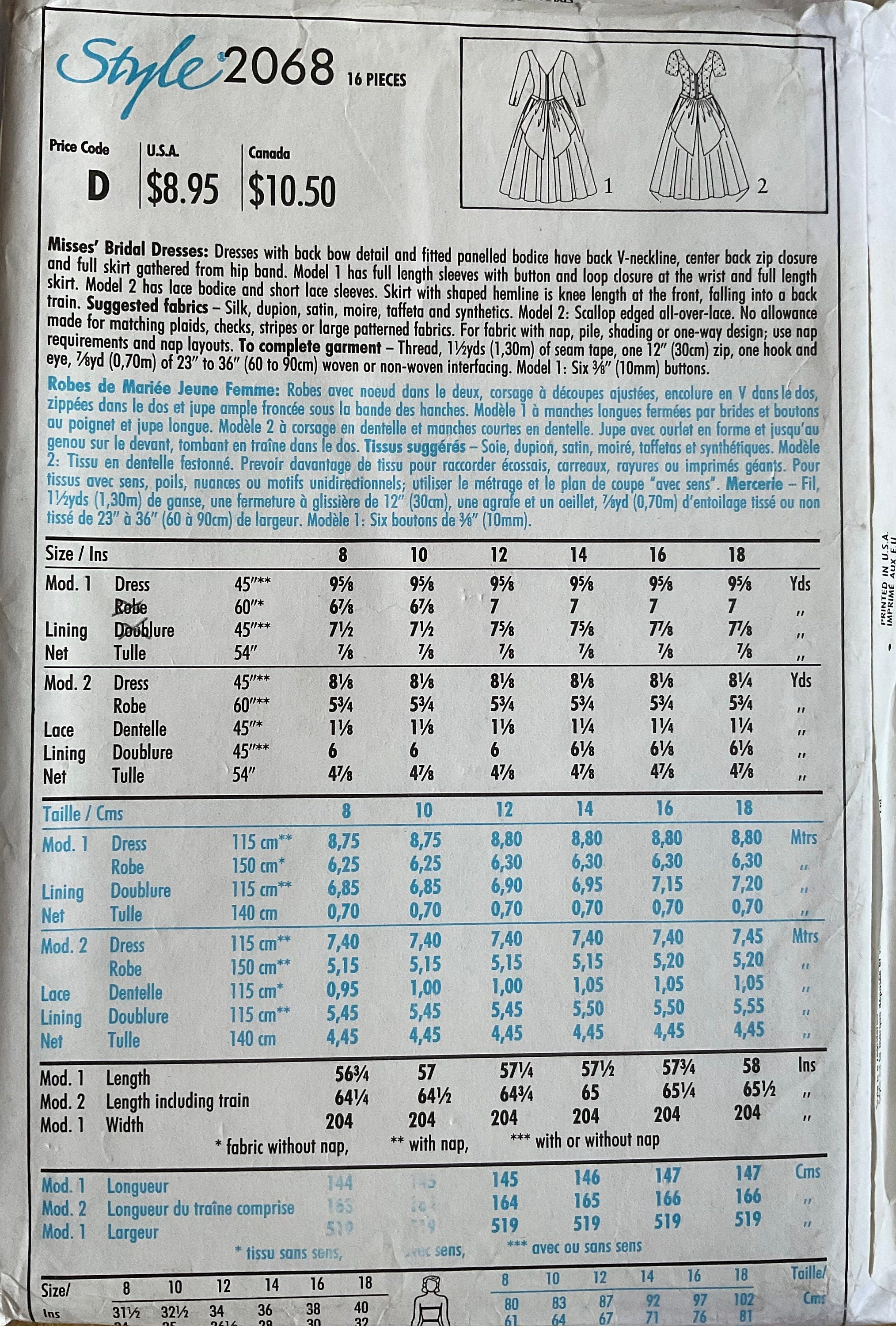 Style 2068 Sewing Pattern (Vintage) CUT