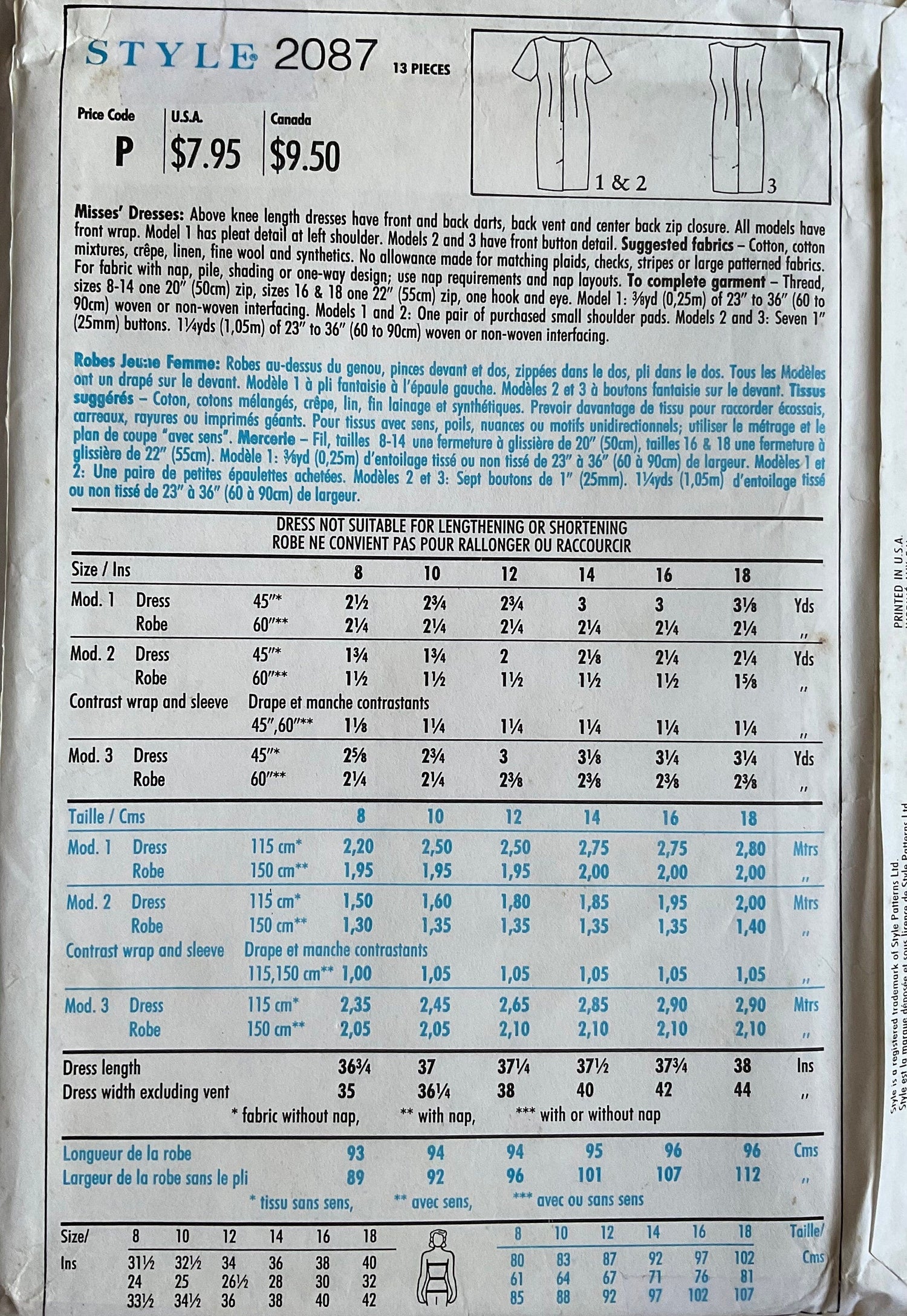 Style 2087 Sewing Pattern (Vintage) UNCUT