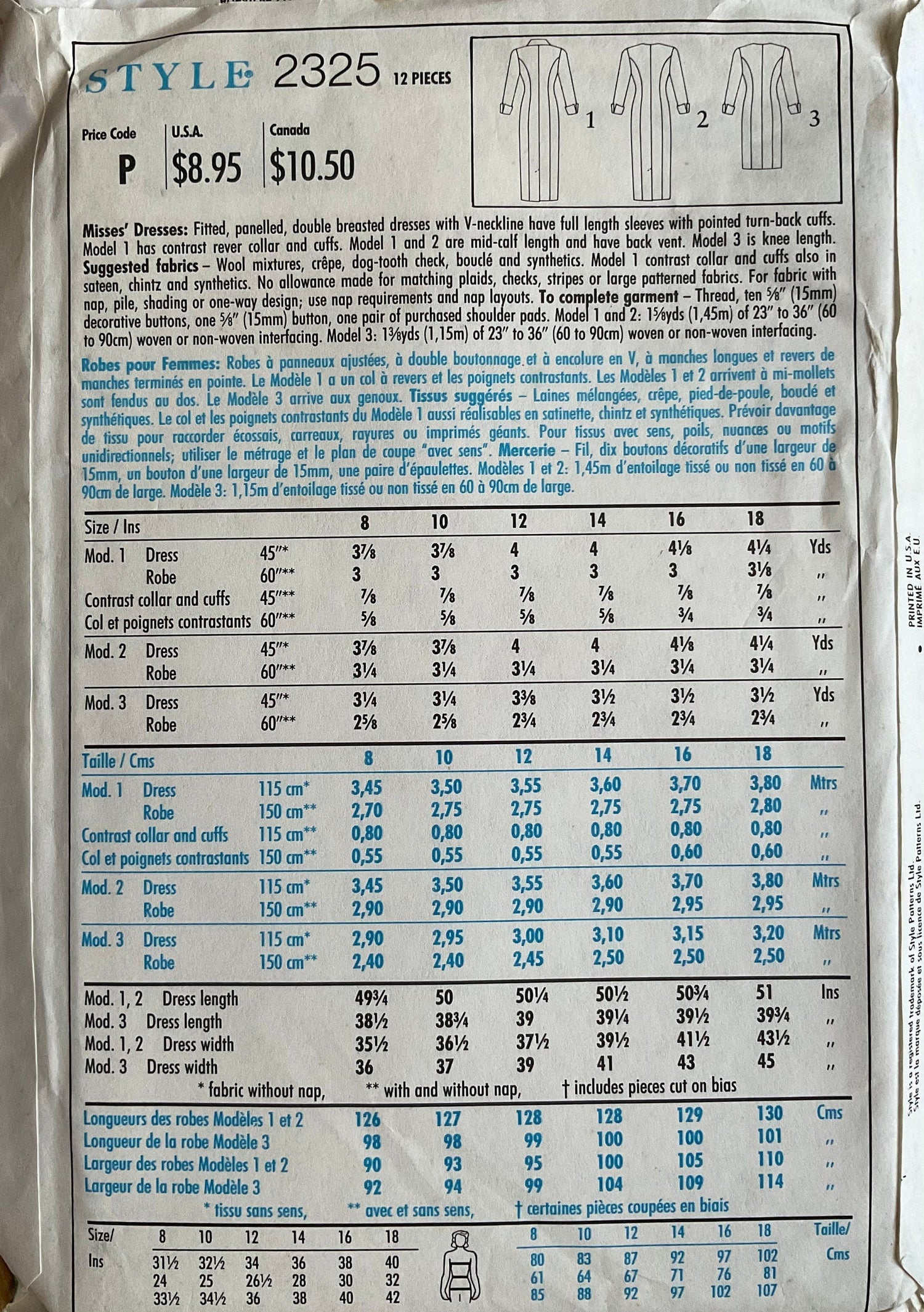 Style 2325 Sewing Pattern (Vintage) UNCUT