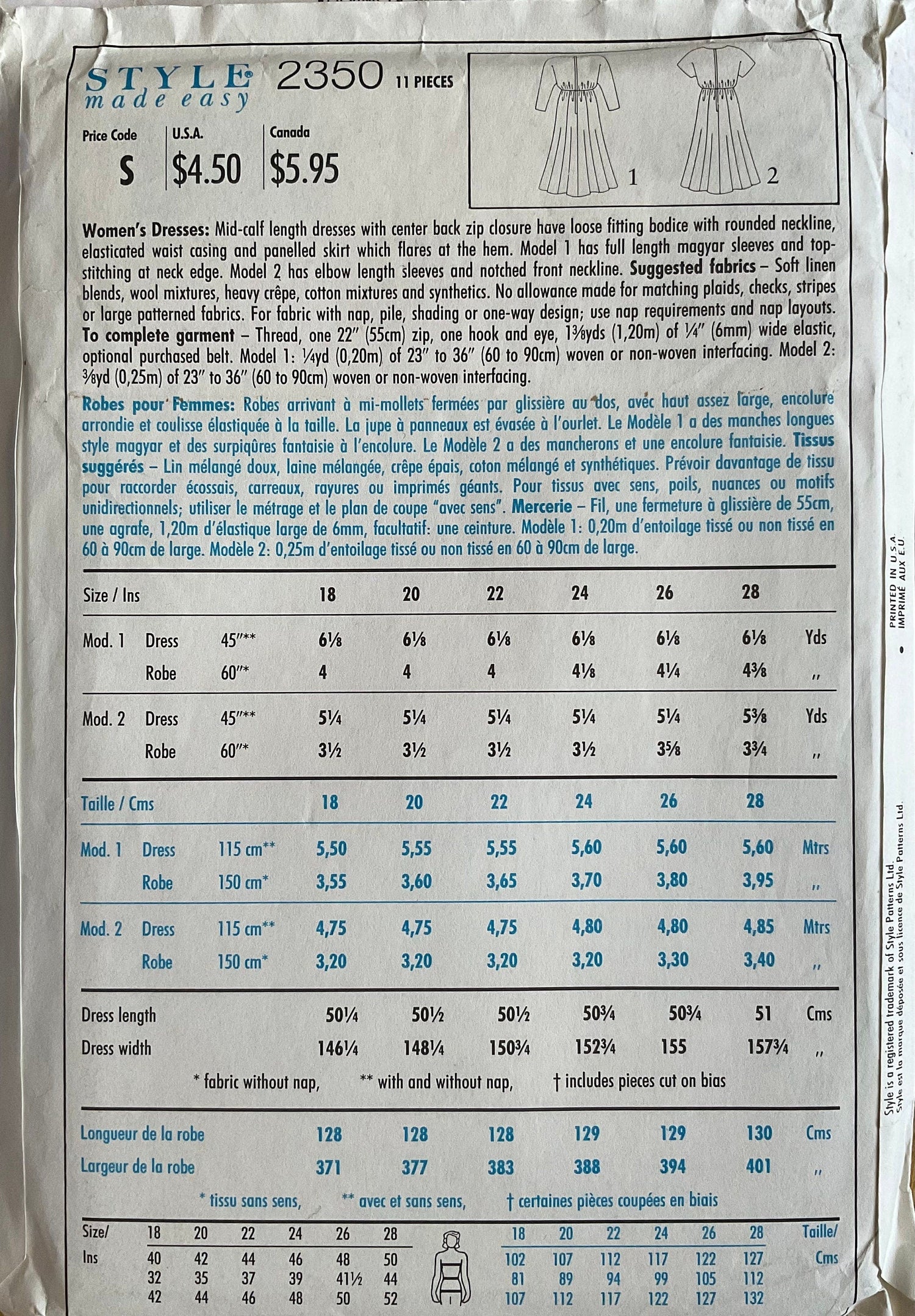 Style 2350 Sewing Pattern (Vintage) UNCUT