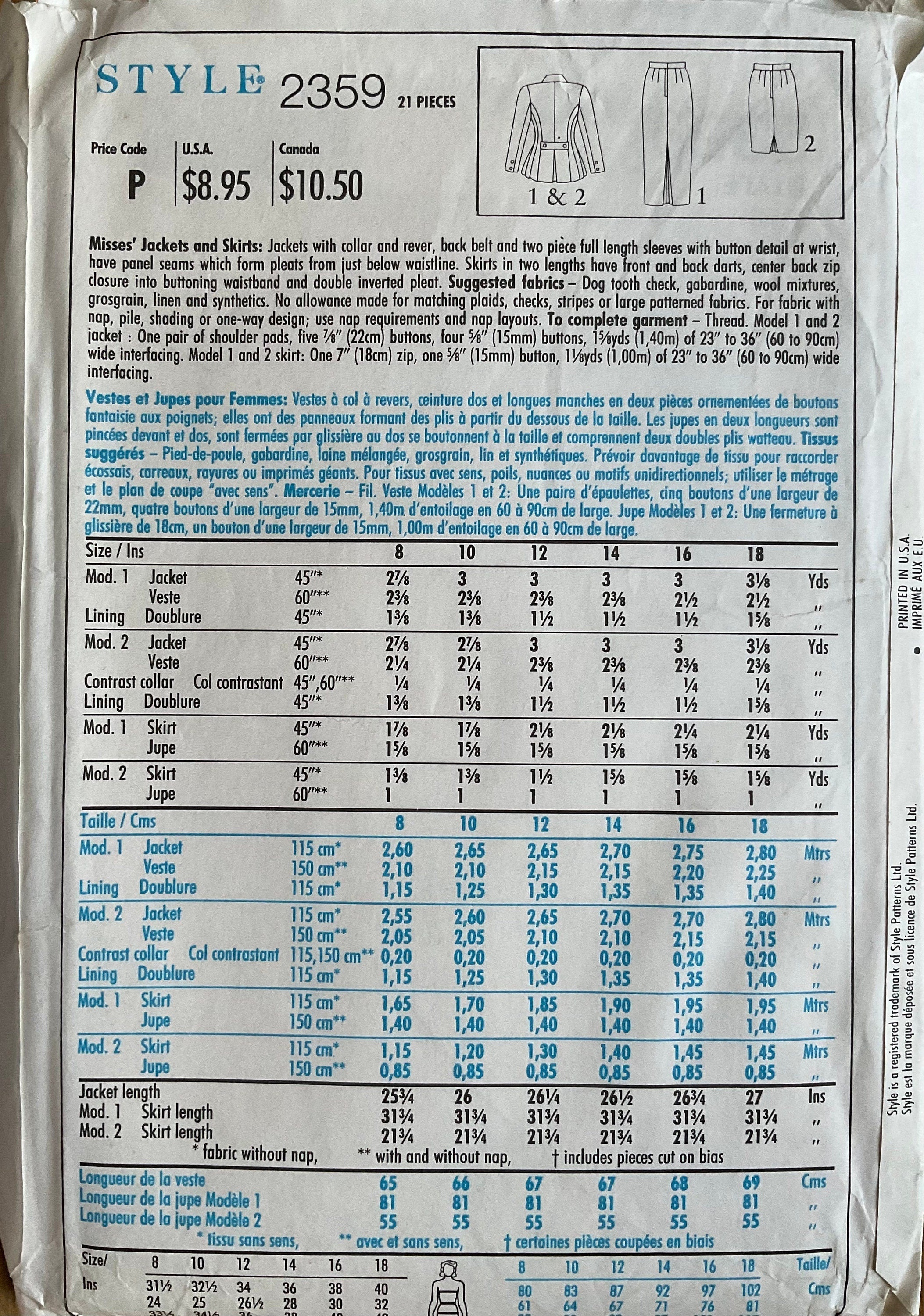 Style 2359 Sewing Pattern (Vintage) UNCUT