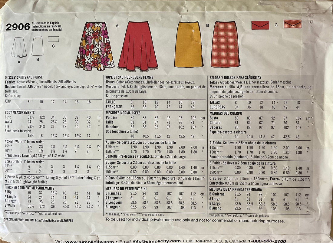 Simplicity 2906 Sewing Pattern CUT