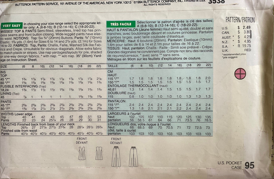 See &amp; Sew 3538 Sewing Pattern (Vintage) UNCUT