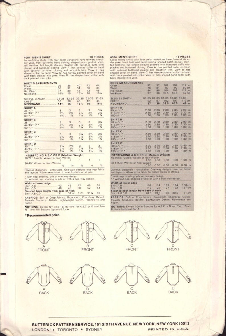 Butterick 4004 Sewing Pattern (Vintage) UNCUT