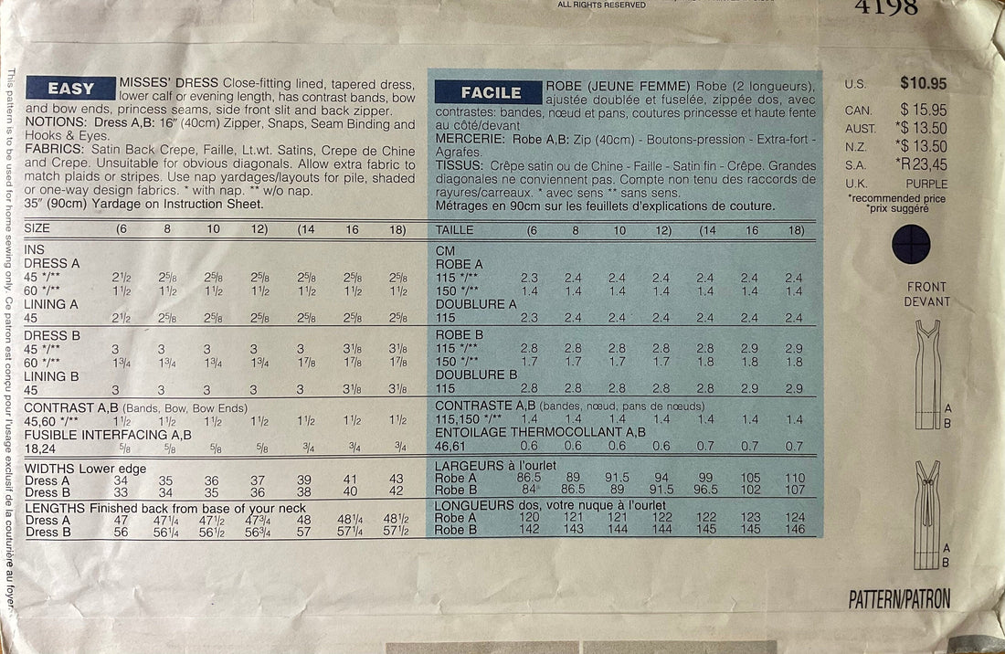 Butterick 4198 Sewing Pattern (Vintage) UNCUT