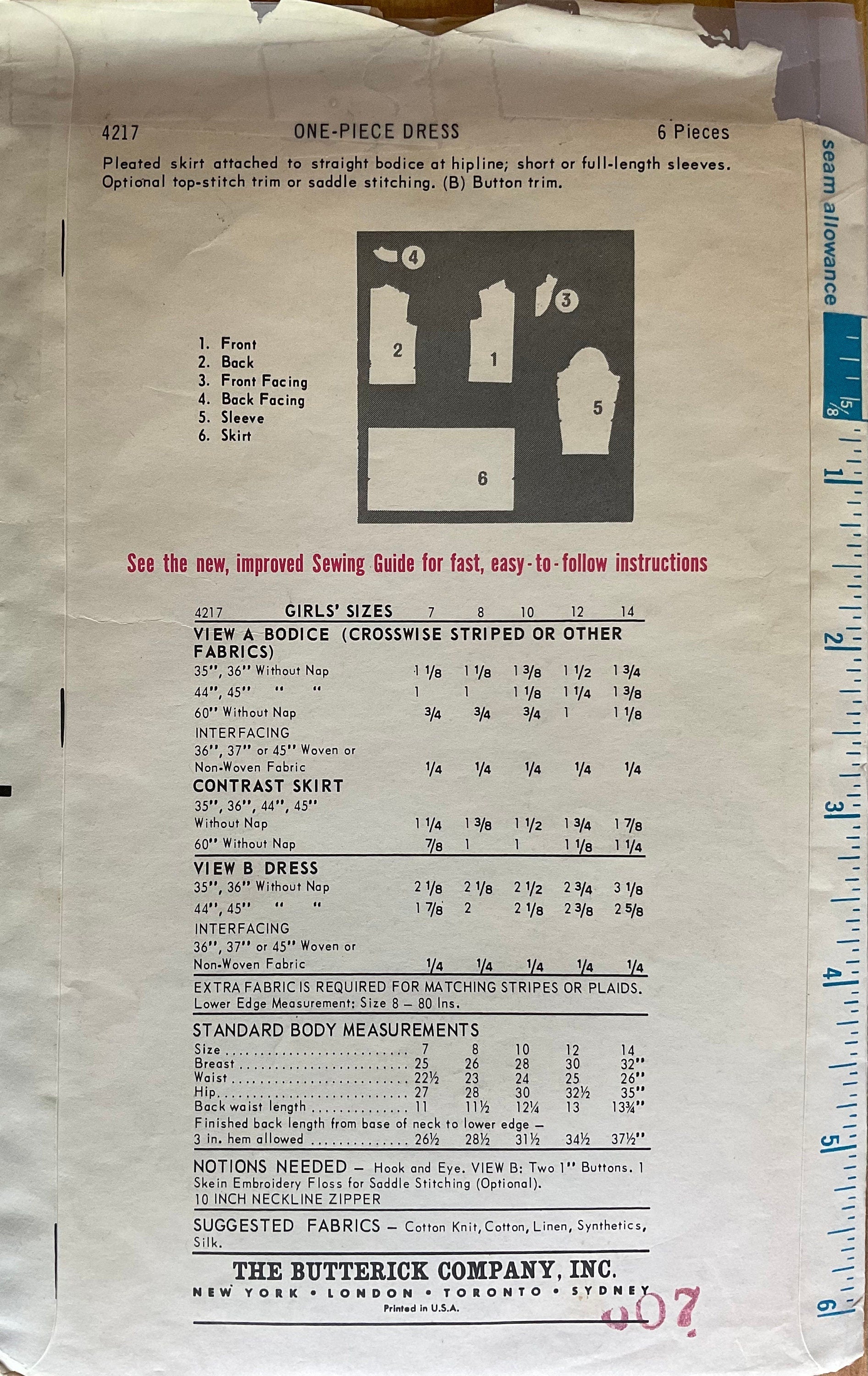 Butterick 4217 Sewing Pattern (Vintage) CUT