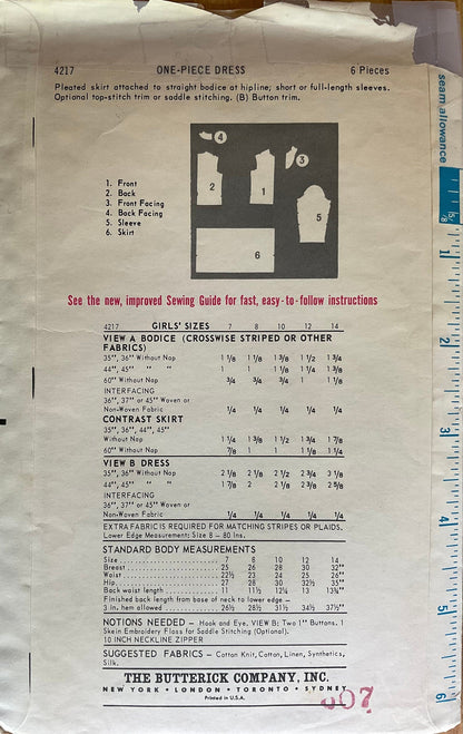 Butterick 4217 Sewing Pattern (Vintage) CUT