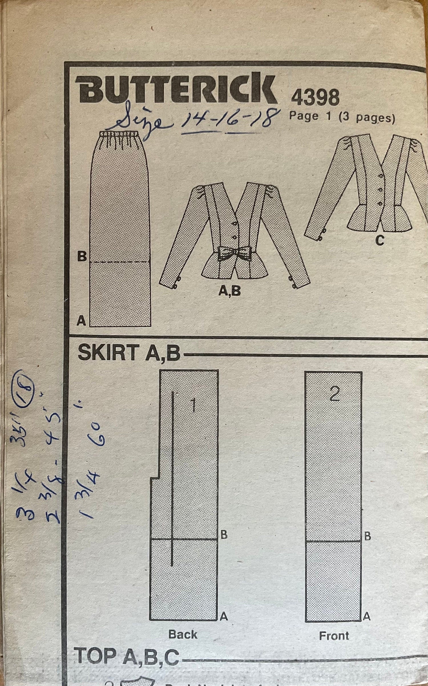 Butterick 4398 Sewing Pattern (Vintage) UNCUT