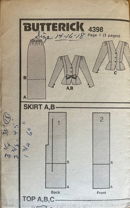 Butterick 4398 Sewing Pattern (Vintage) UNCUT