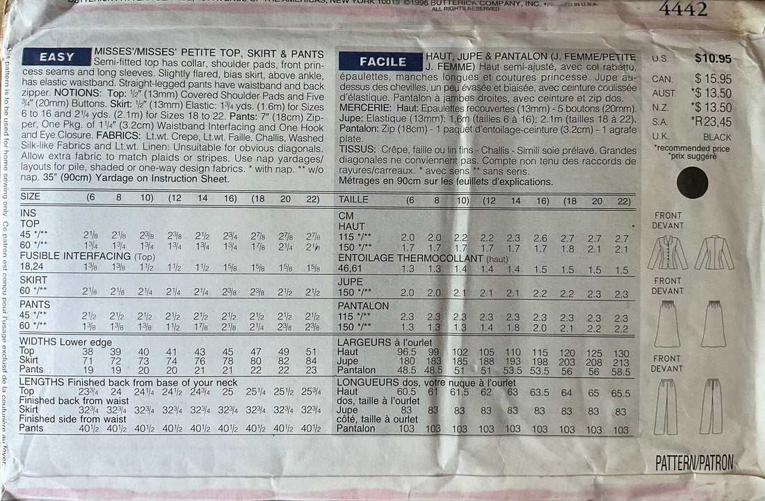 Butterick 4442 Sewing Pattern (Vintage) UNCUT