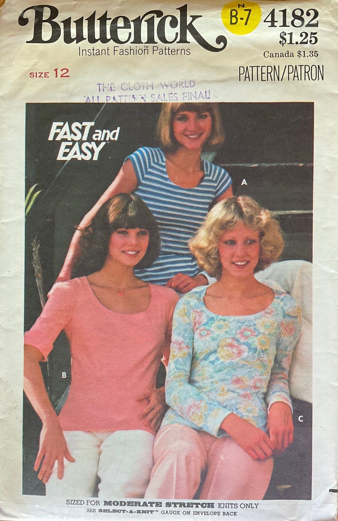Butterick 4182 Sewing Pattern (Vintage) UNCUT