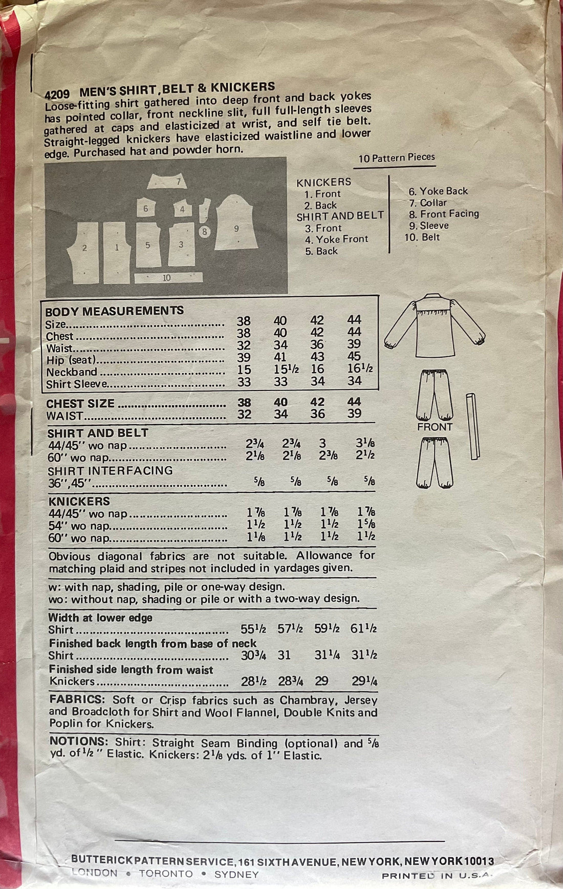 Butterick 4209/10 Sewing Pattern (Vintage) CUT