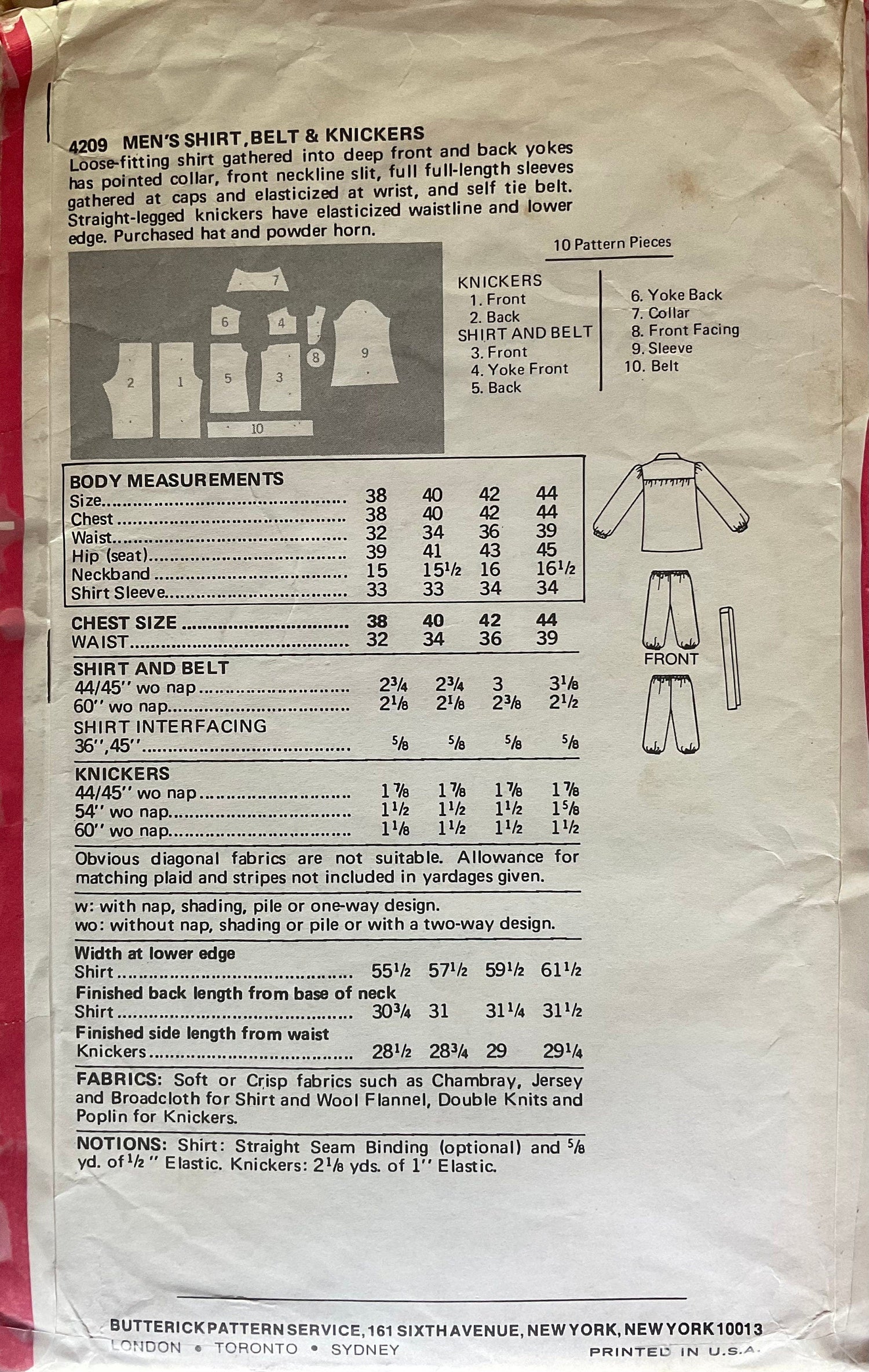 Butterick 4209/10 Sewing Pattern (Vintage) CUT