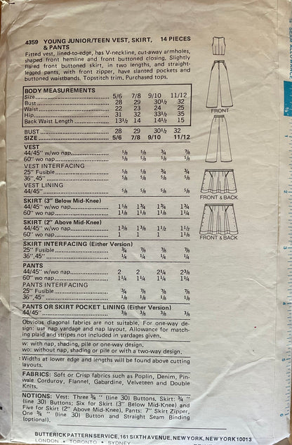 Butterick 4359 Sewing Pattern (Vintage) CUT