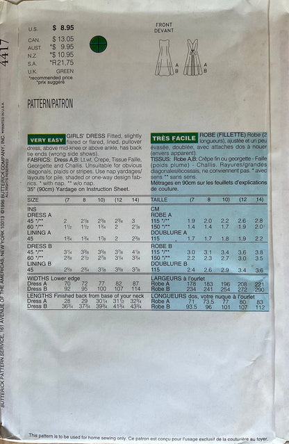 Butterick 4417 Sewing Pattern (Vintage) UNCUT