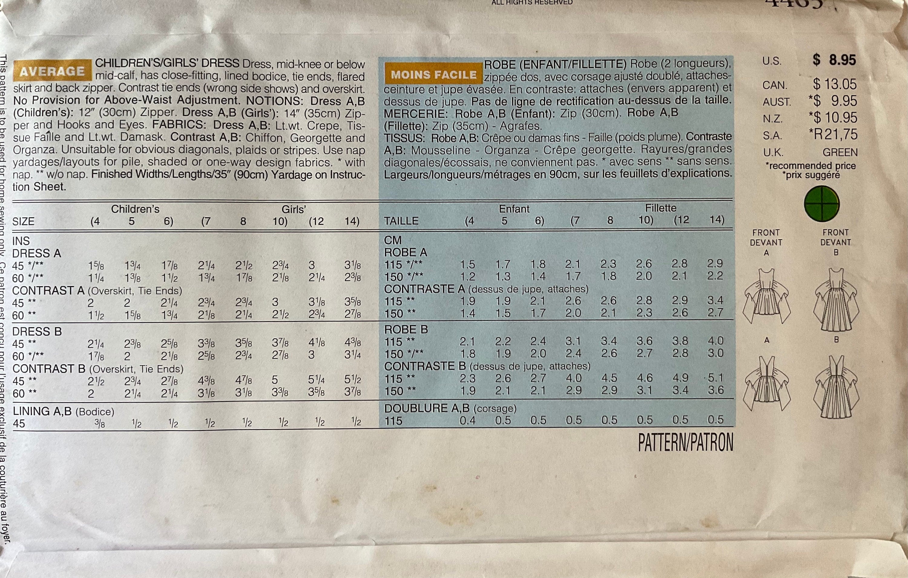 Butterick 4463 Sewing Pattern (Vintage) UNCUT