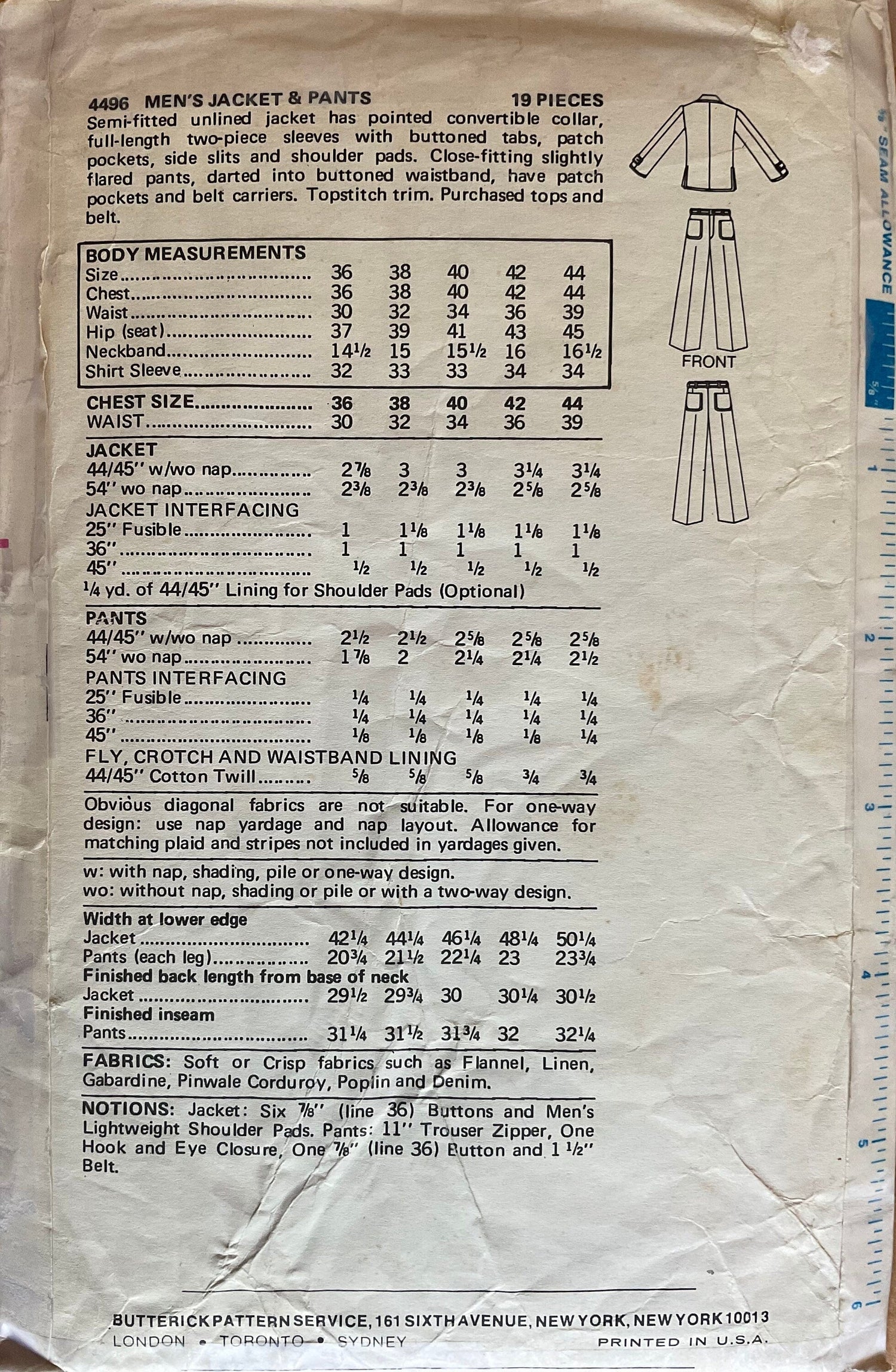 Butterick 4496 Sewing Pattern (Vintage) UNCUT