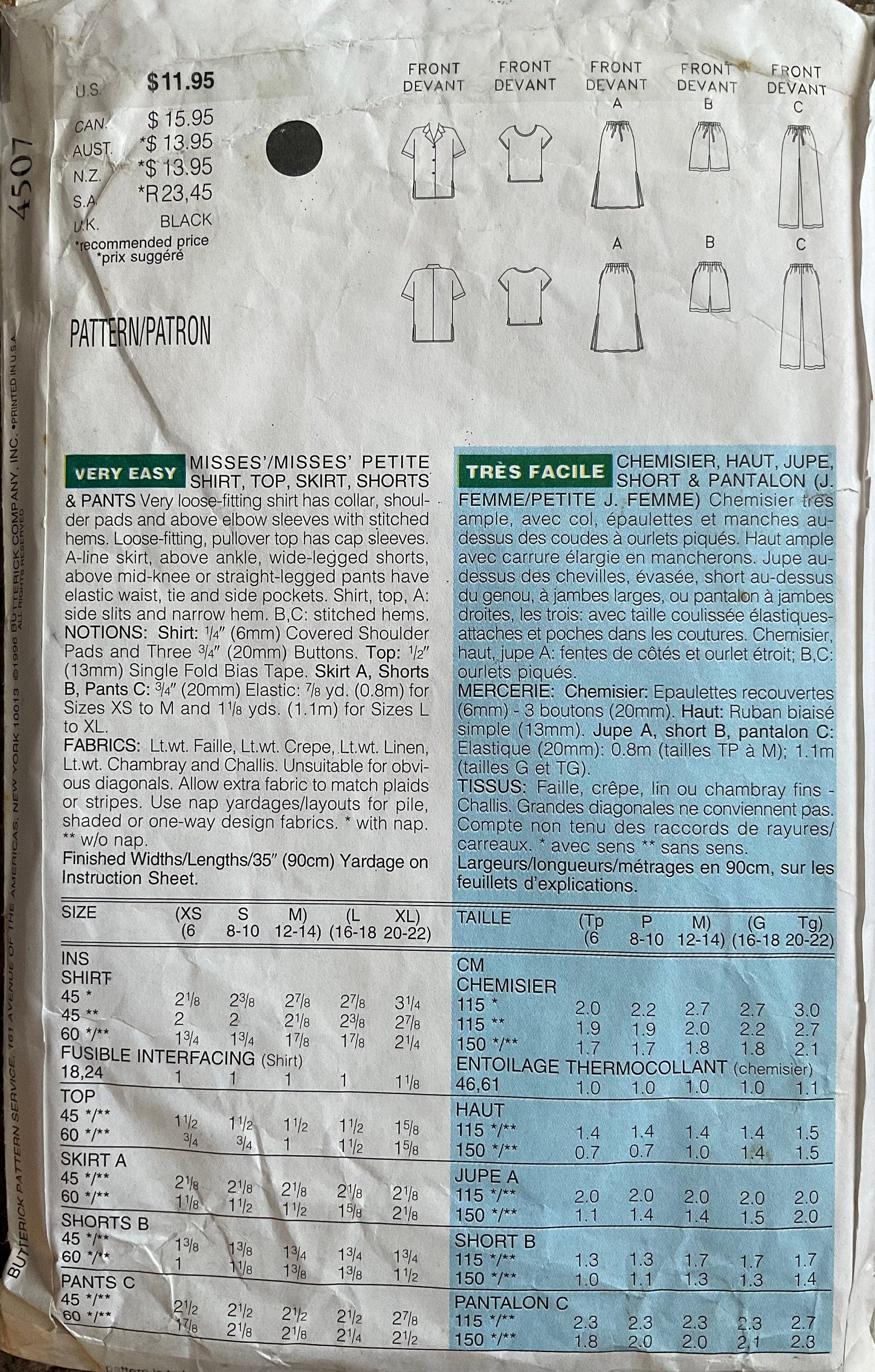 Butterick 4507 Sewing Pattern (Vintage) CUT