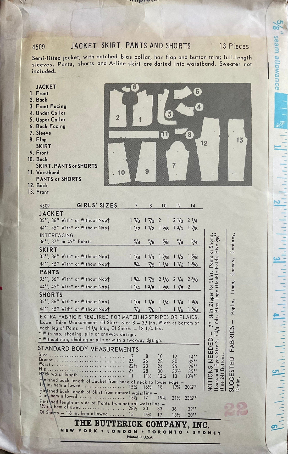 Butterick 4509 Sewing Pattern (Vintage) CUT