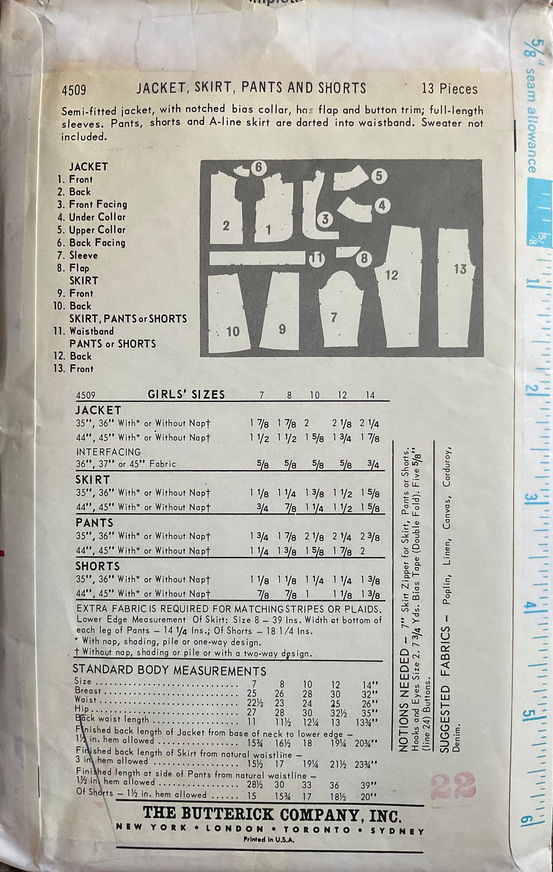 Butterick 4509 Sewing Pattern (Vintage) CUT