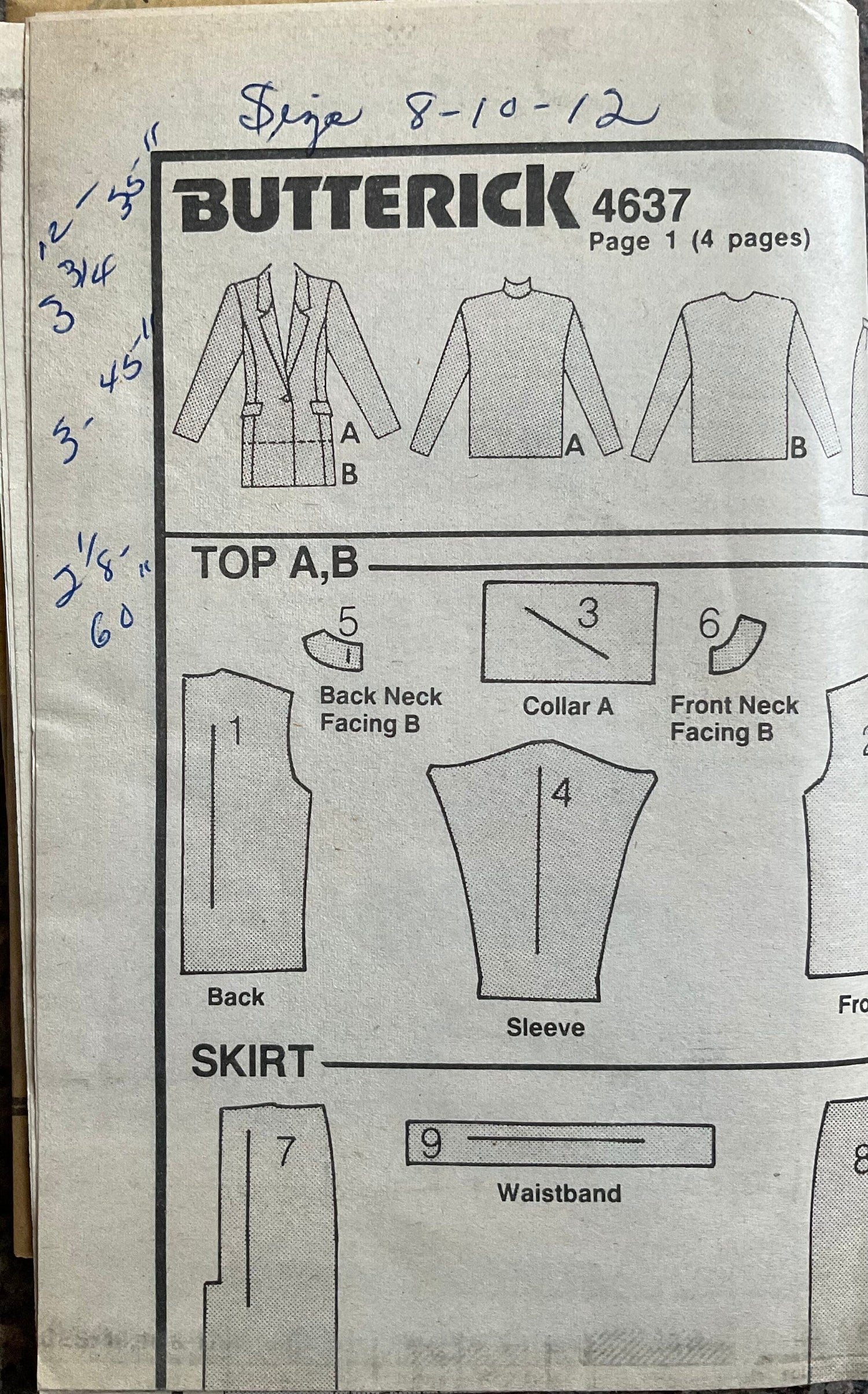 Butterick 4637 Sewing Pattern (Vintage) UNCUT