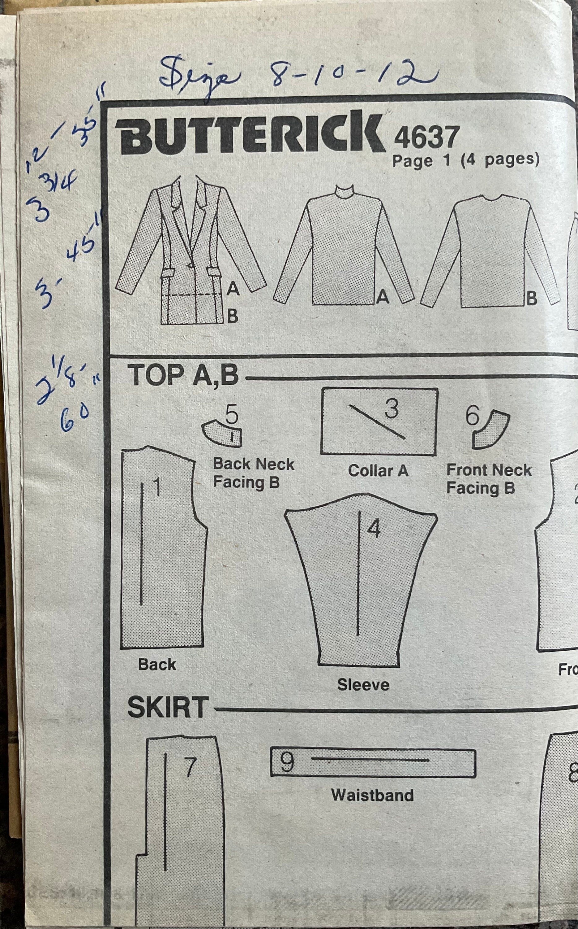 Butterick 4637 Sewing Pattern (Vintage) UNCUT
