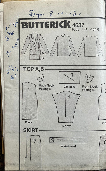 Butterick 4637 Sewing Pattern (Vintage) UNCUT