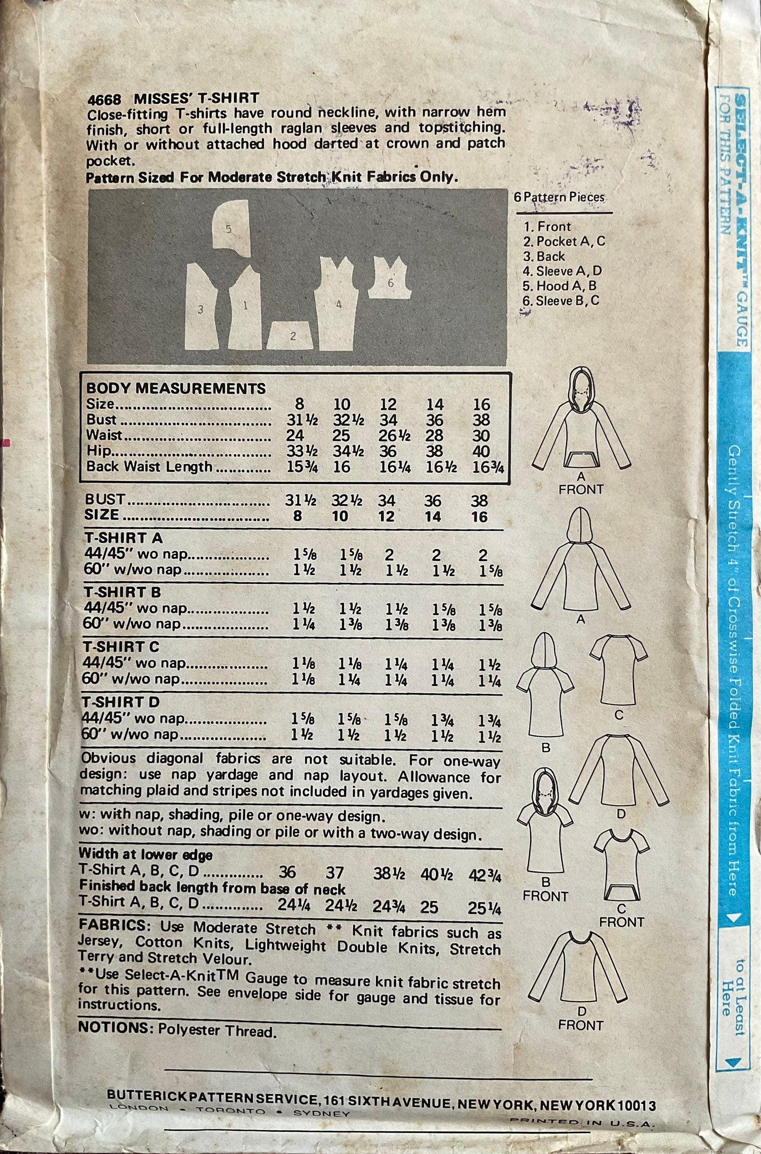 Butterick 4668 Sewing Pattern (Vintage) UNCUT