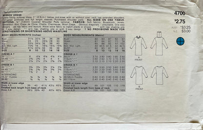 Butterick 4700 Sewing Pattern (Vintage) CUT
