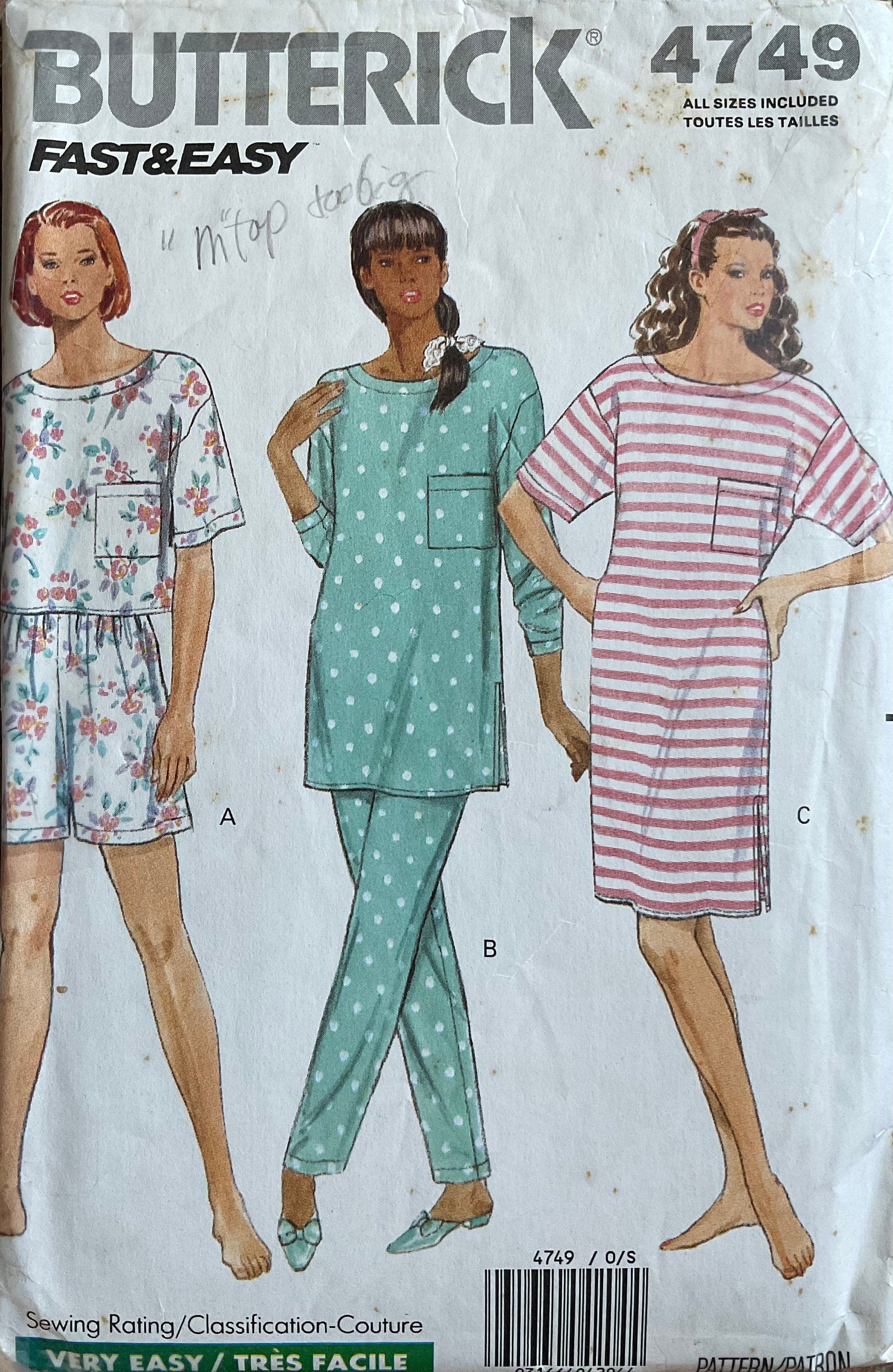 Butterick 4749 Sewing Pattern (Vintage) CUT