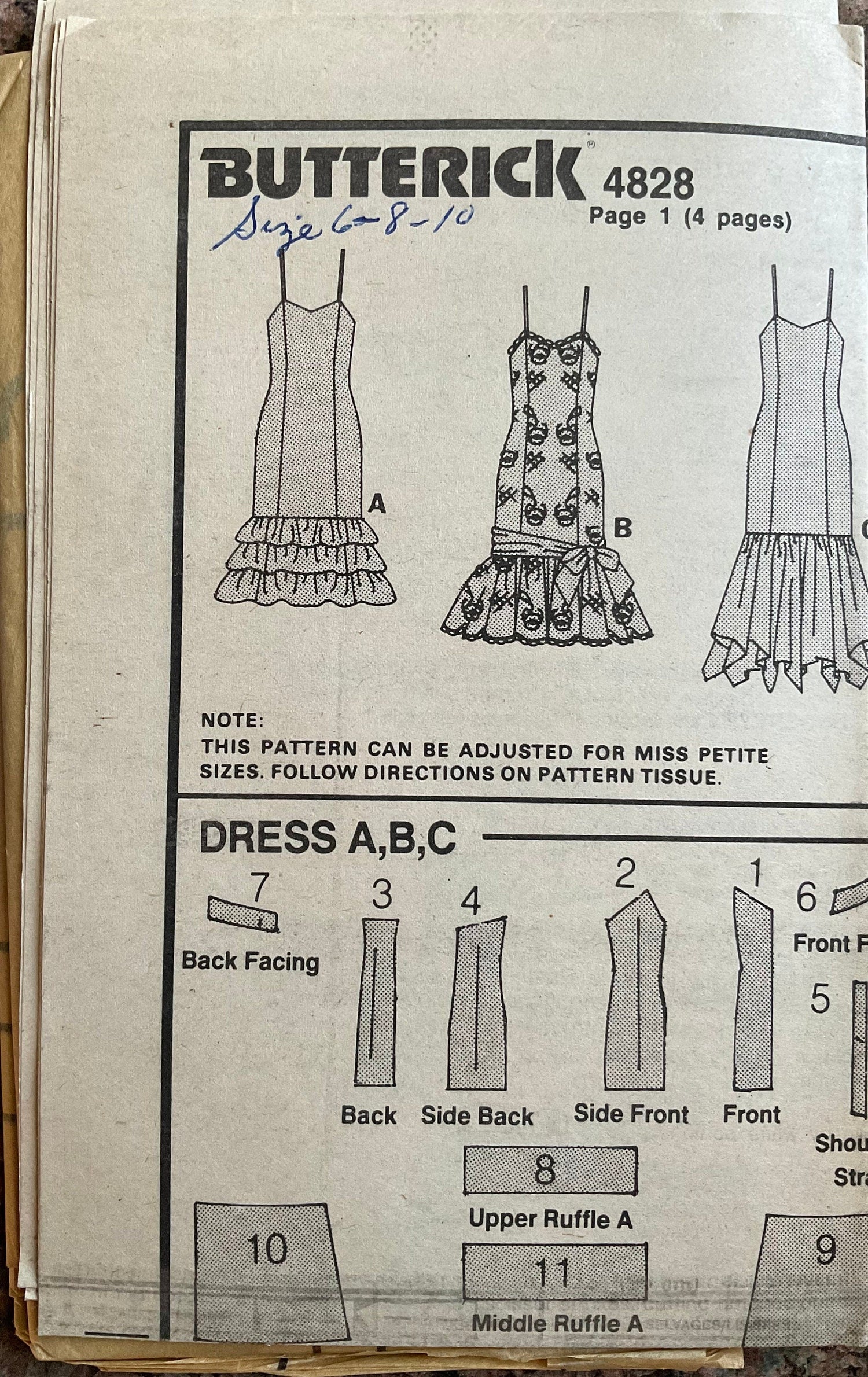 Butterick 4828 Sewing Pattern (Vintage) UNCUT