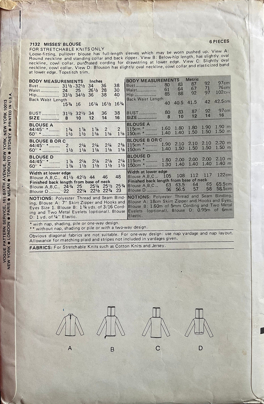 Vogue 7132 Sewing Pattern (Vintage) CUT