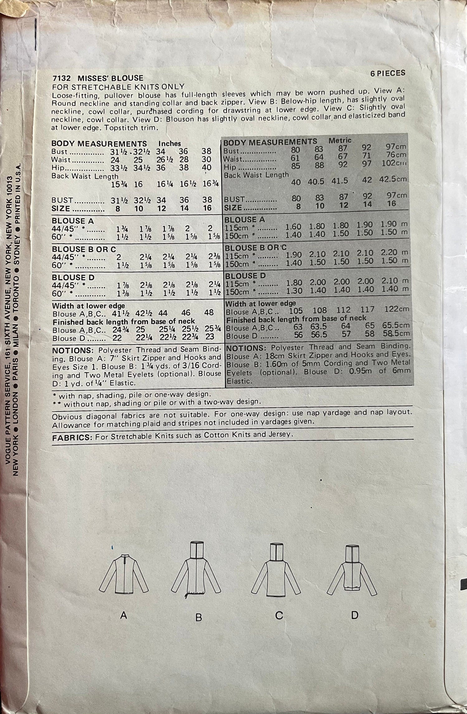 Vogue 7132 Sewing Pattern (Vintage) CUT