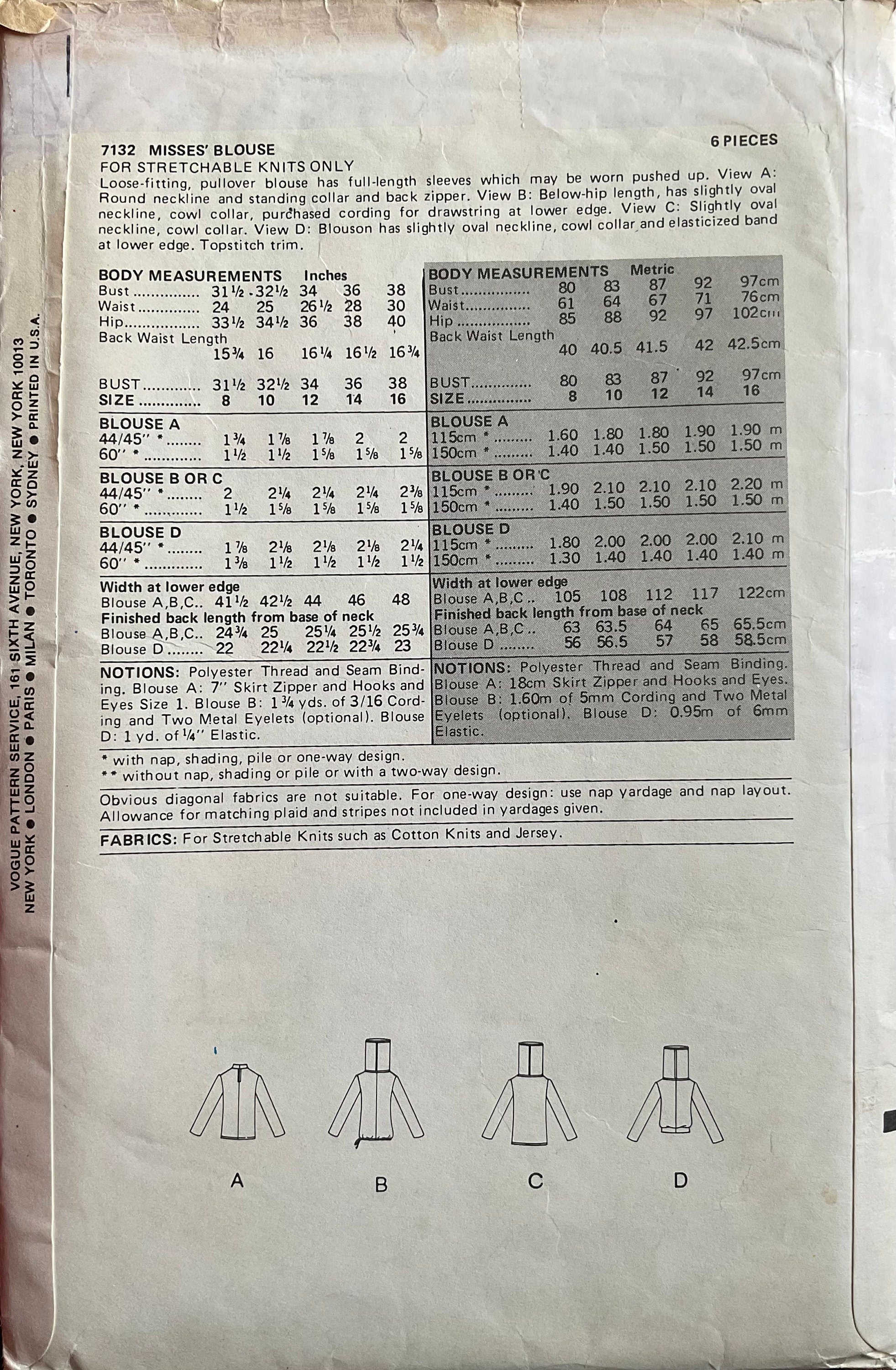 Vogue 7132 Sewing Pattern (Vintage) CUT
