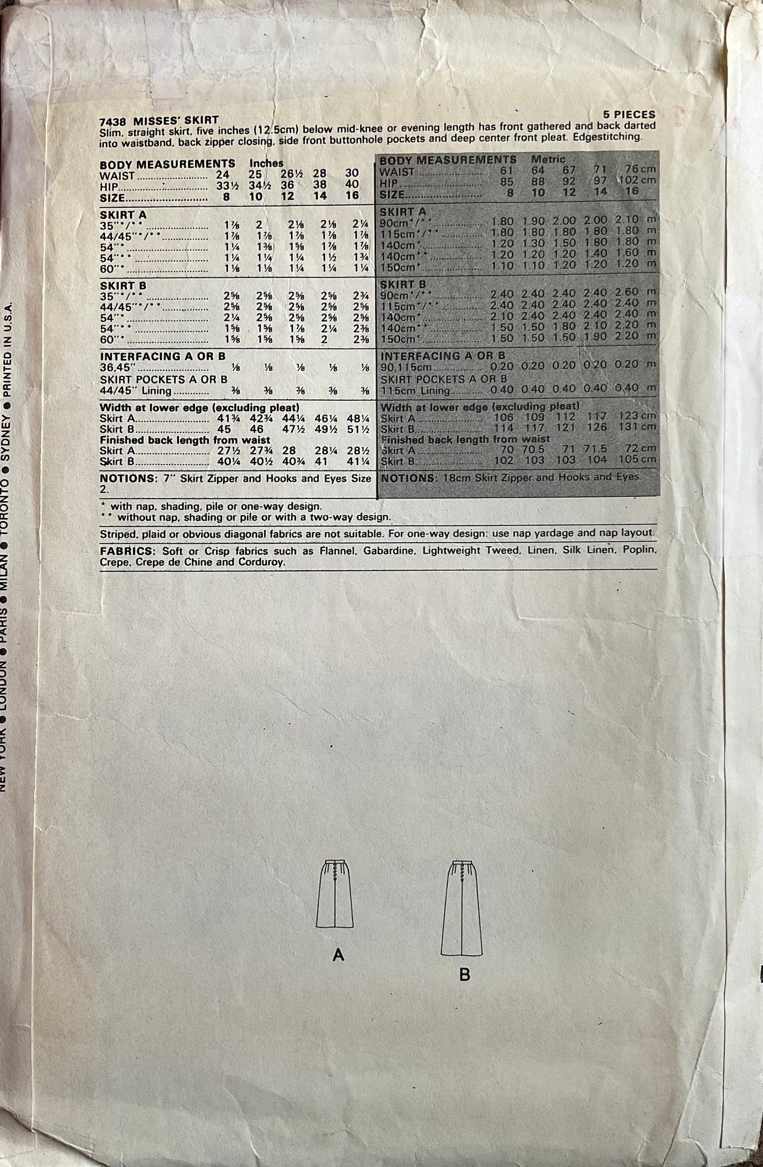 Vogue 7438 Sewing Pattern (Vintage) CUT