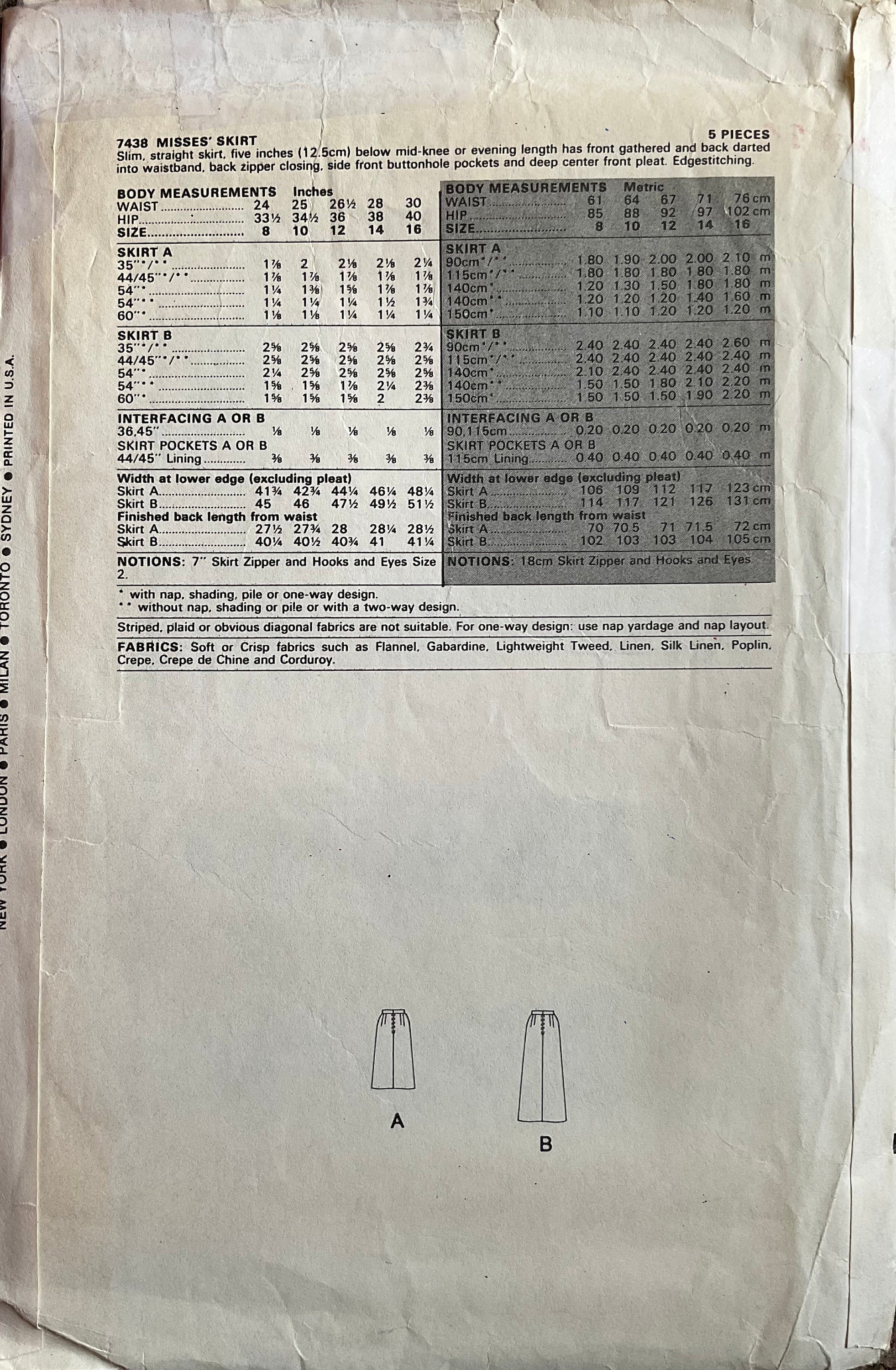 Vogue 7438 Sewing Pattern (Vintage) CUT