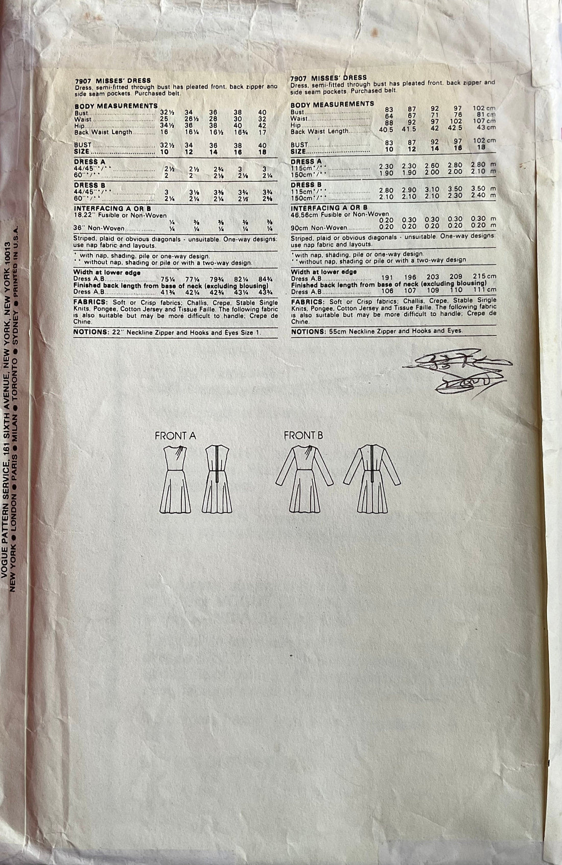 Vogue 7907 Sewing Pattern (Vintage) CUT