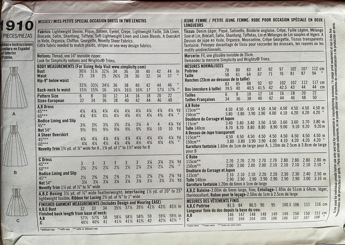 Simplicity 1910 Sewing Pattern (Vintage) UNCUT