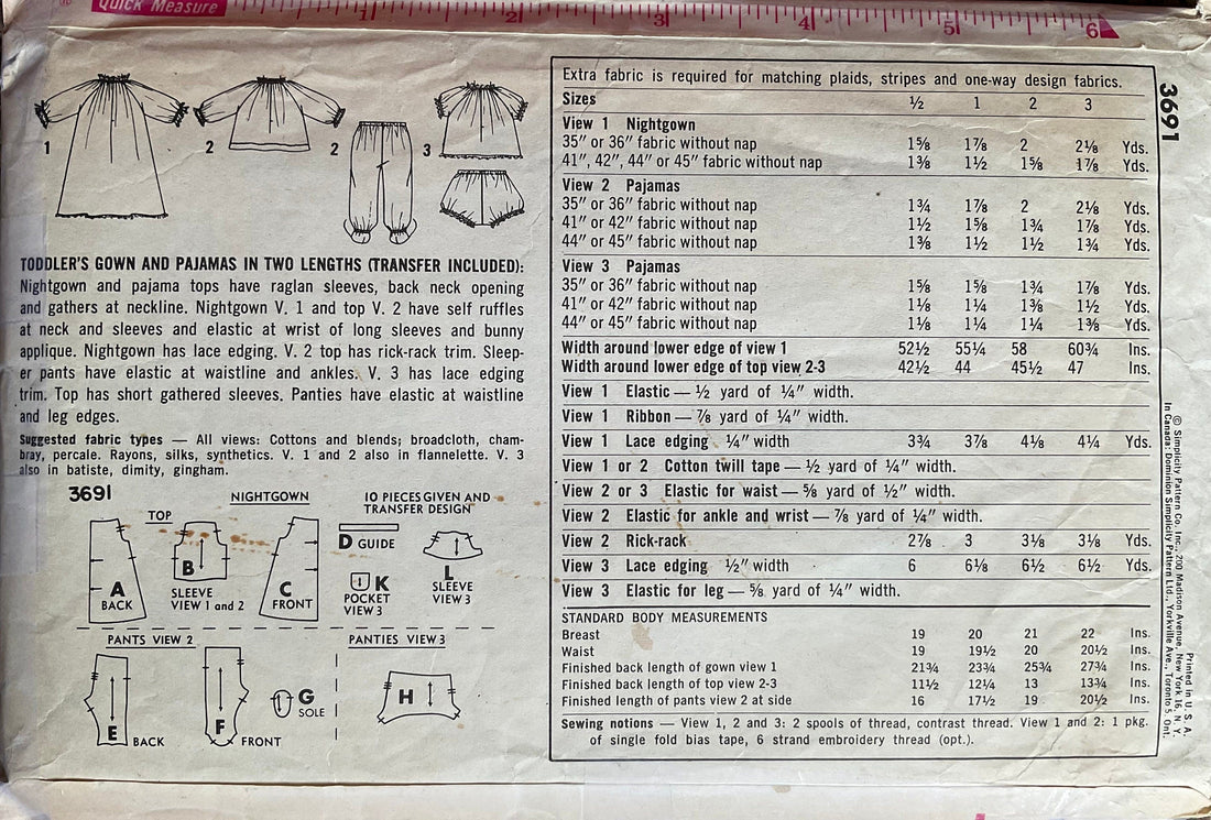 Simplicity 3691 Sewing Pattern (Vintage) CUT