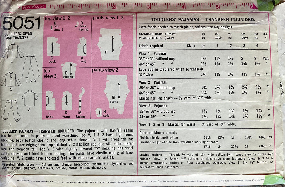 Simplicity 5051 Sewing Pattern (Vintage) CUT