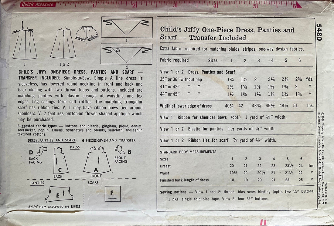 Simplicity 5480 Sewing Pattern (Vintage) CUT