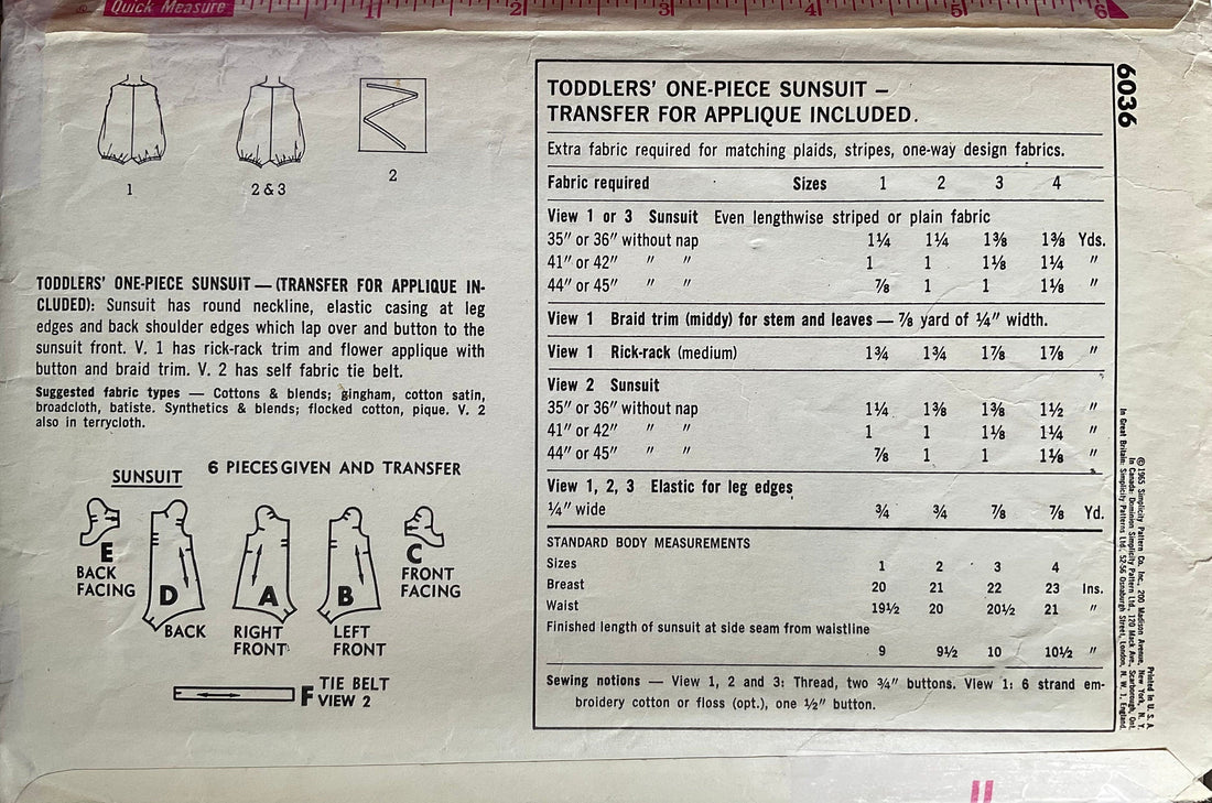 Simplicity 6036 Sewing Pattern (Vintage) CUT