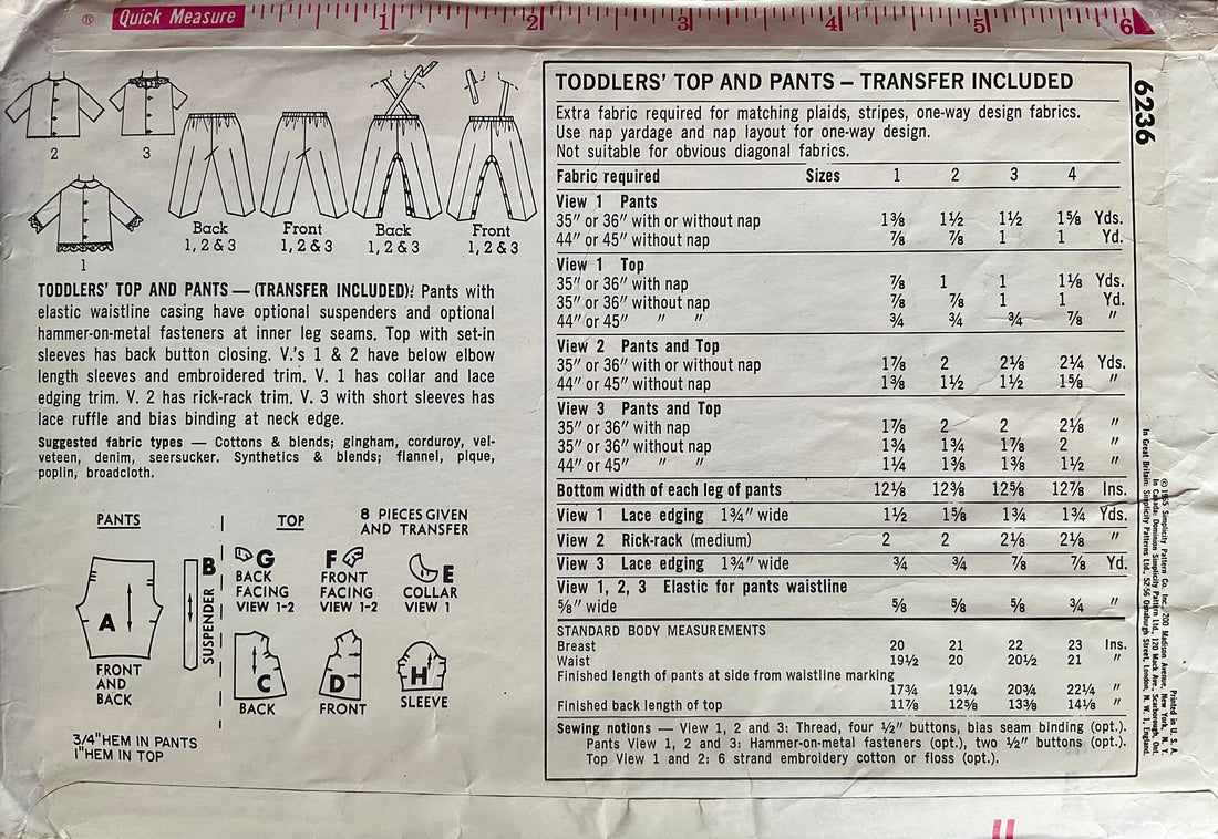 Simplicity 6236 Sewing Pattern (Vintage) CUT